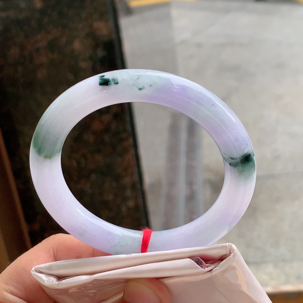 冰糯紫羅蘭飄花翡翠圓條鐲,天然翡翠A玉, 緬甸玉, Jade, Jadeite