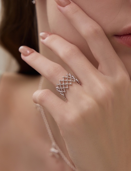 歐美菱格可調式戒指(銀)