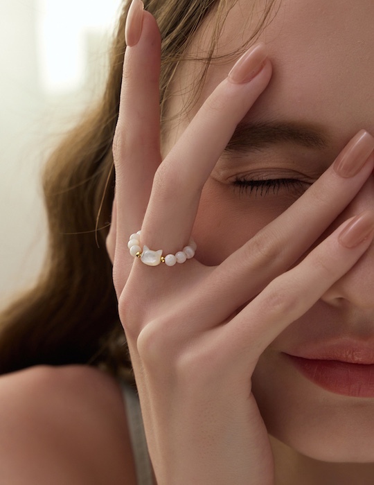 小貓貝珠彈性繩戒指