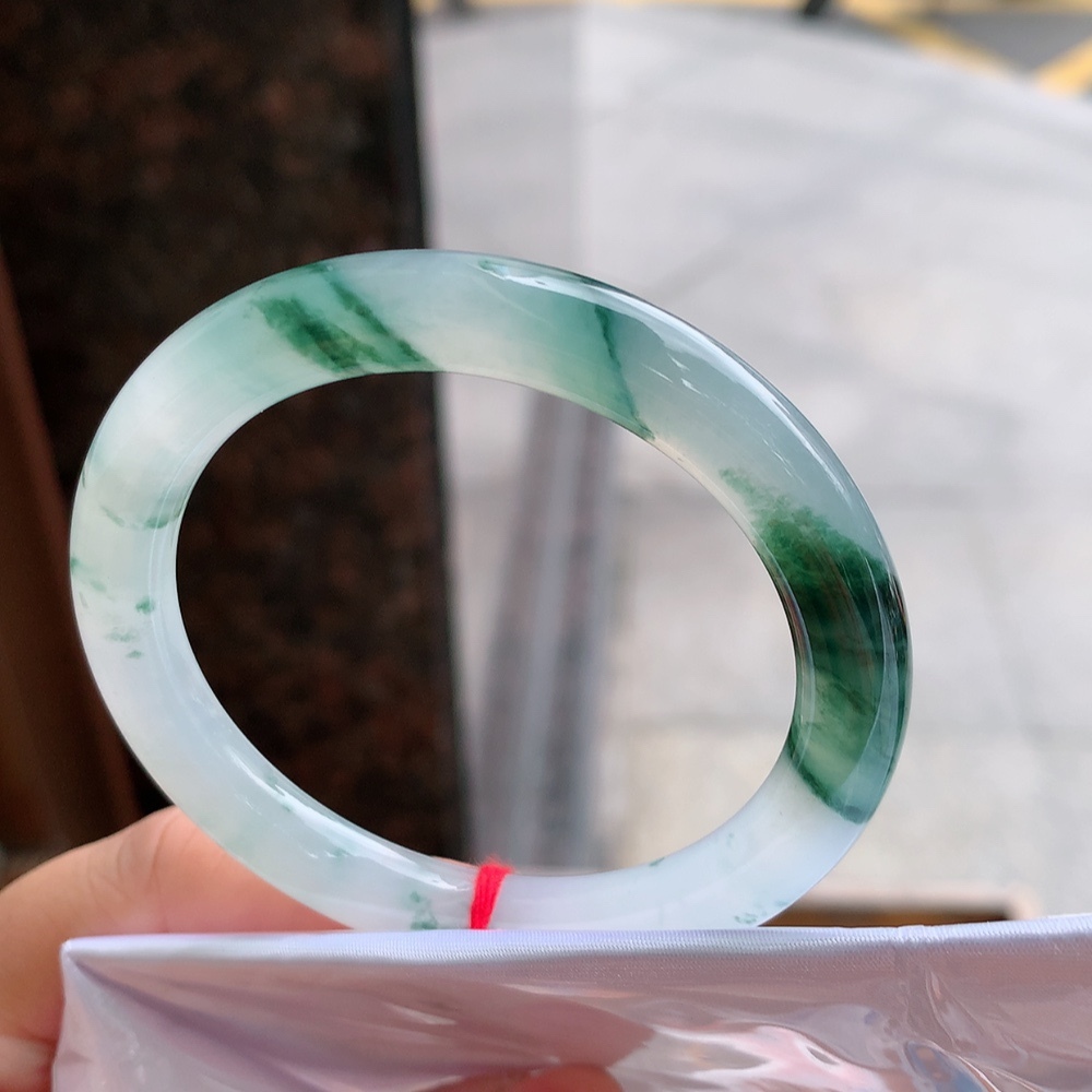 712364 52.5mm高冰飄花翡翠圓條手鐲 (52-54)