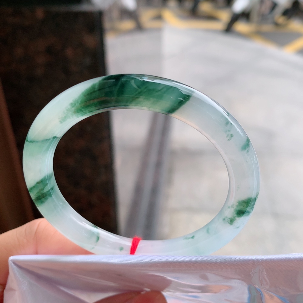 高冰飄花翡翠圓條手鐲,天然翡翠A玉, 緬甸玉, Jade, Jadeite