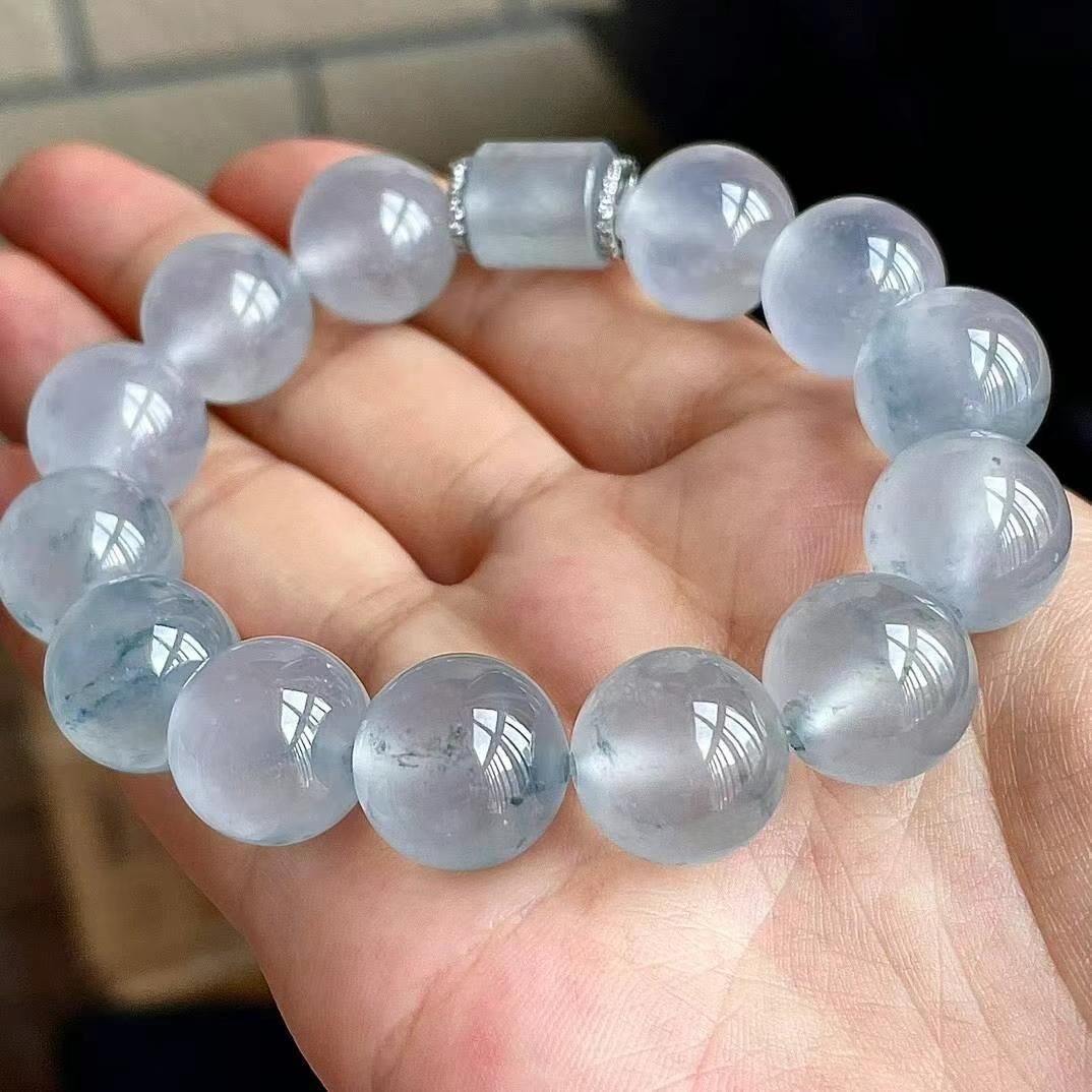 7125515 翡翠玻璃種飄花手串 (13.2-14mm直徑)