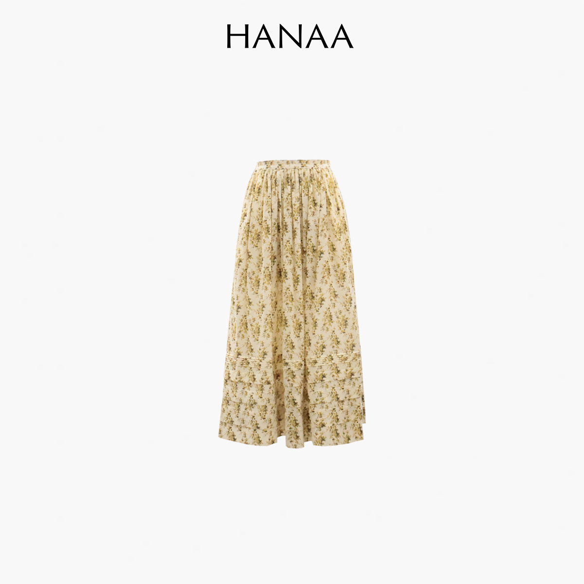 HANAA 新款純棉復古碎花裙擺立體壓褶半身裙