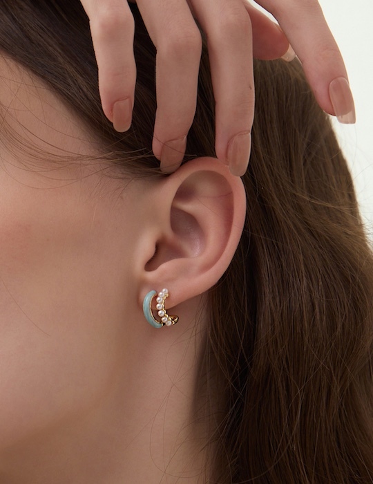 夏日彩釉珍珠。銀針耳環