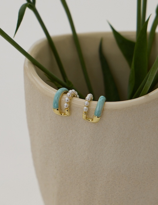 夏日彩釉珍珠。銀針耳環