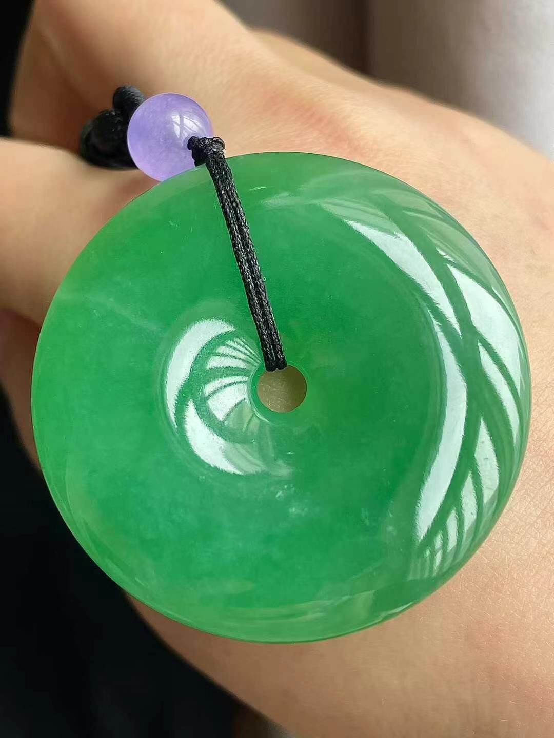 翡翠冰種陽綠平安扣吊墜 (43.3mm直徑),天然翡翠A玉, 緬甸玉, Jade, Jadeite