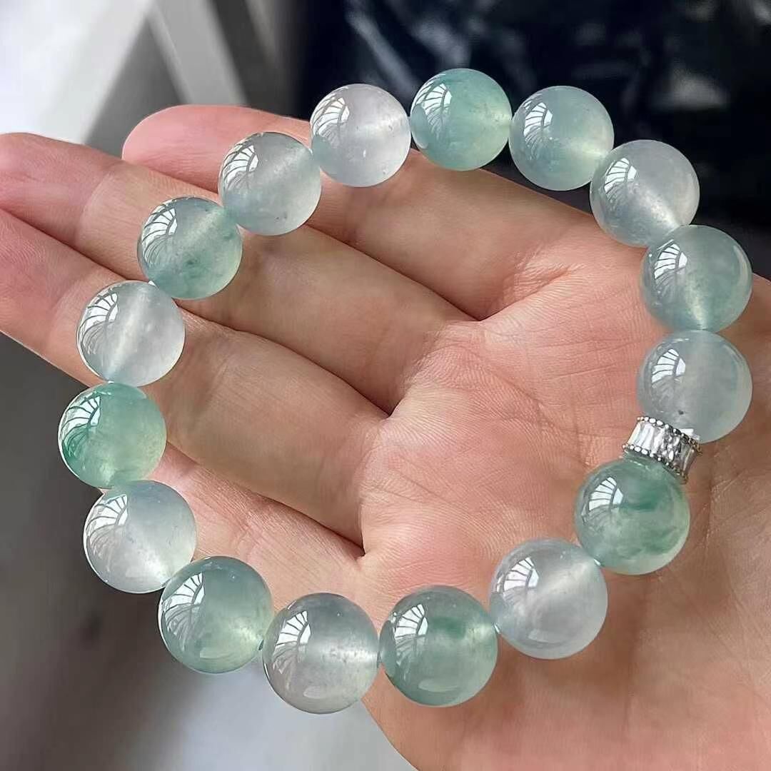 翡翠高冰飄花手串 (12.3mm直徑),天然翡翠A玉, 緬甸玉, Jade, Jadeite