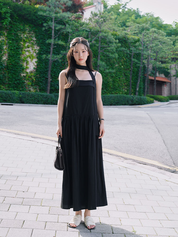 OH!HER 夏季細肩綁帶棉質長洋裝