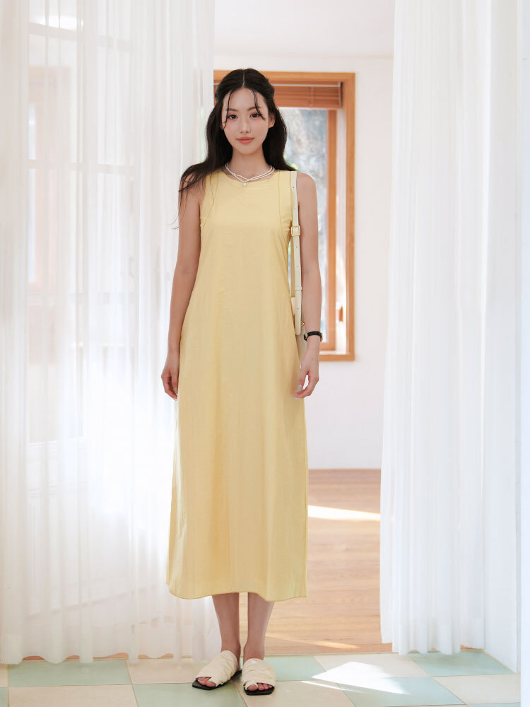 OH!HER 圓領立體線棉質長洋裝