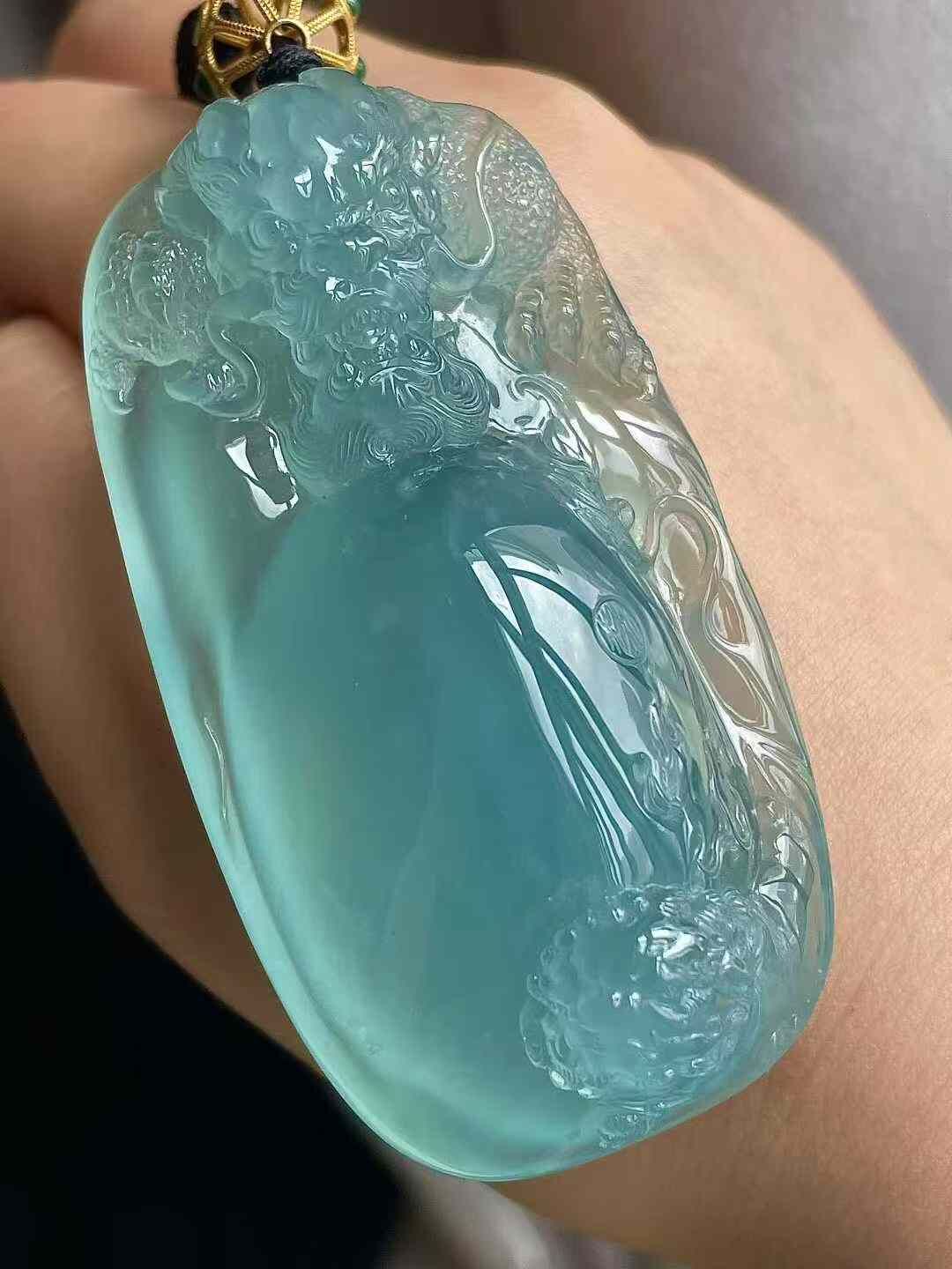 翡翠高冰天空藍龍牌吊墜,天然翡翠A玉, 緬甸玉, Jade, Jadeite