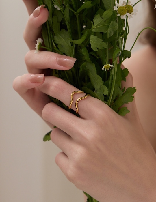 【鈦鋼】不對稱流線可調式戒指(金)