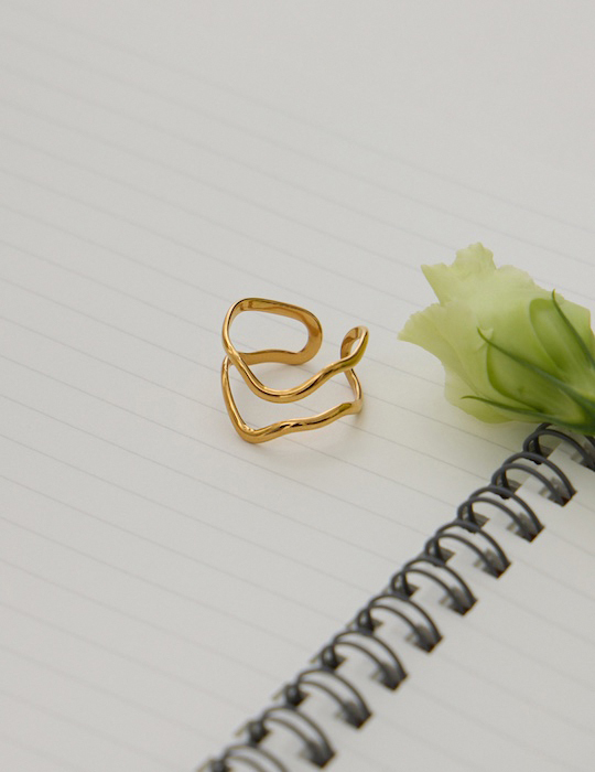 【鈦鋼】不對稱流線可調式戒指(金)