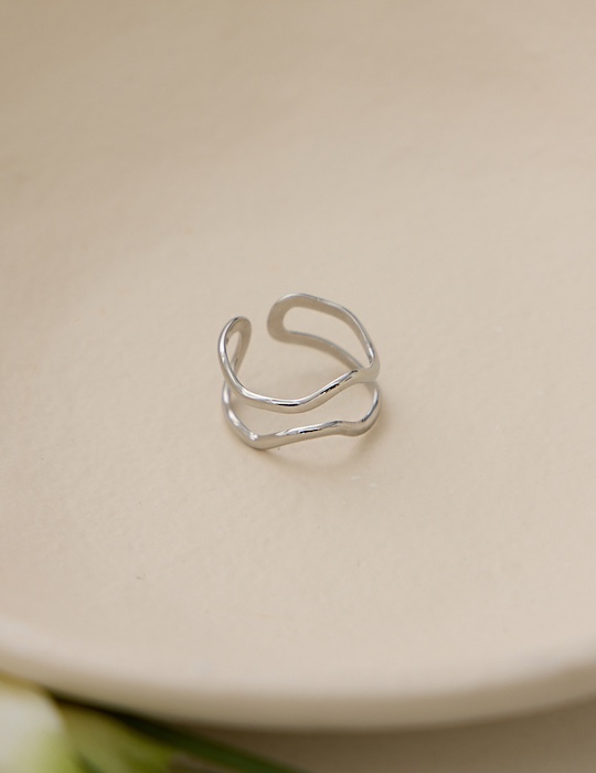 【鈦鋼】不對稱流線可調式戒指(銀)