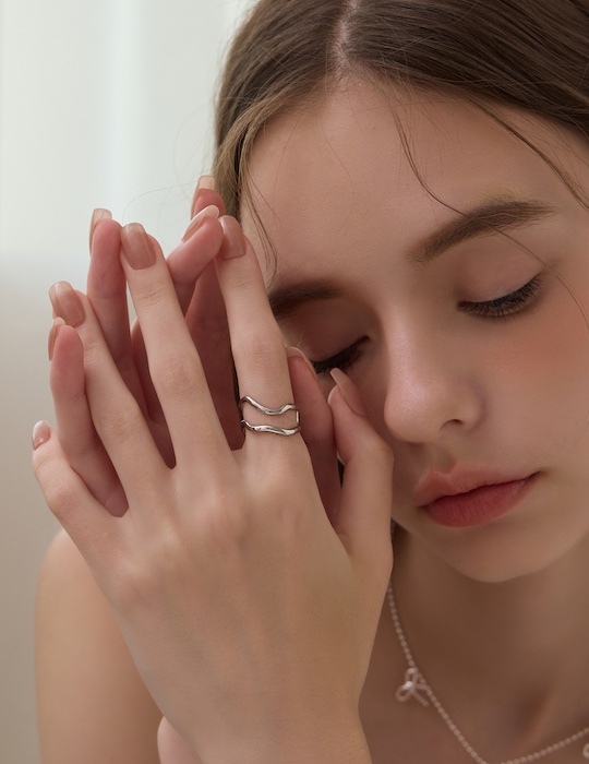 【鈦鋼】不對稱流線可調式戒指(銀)