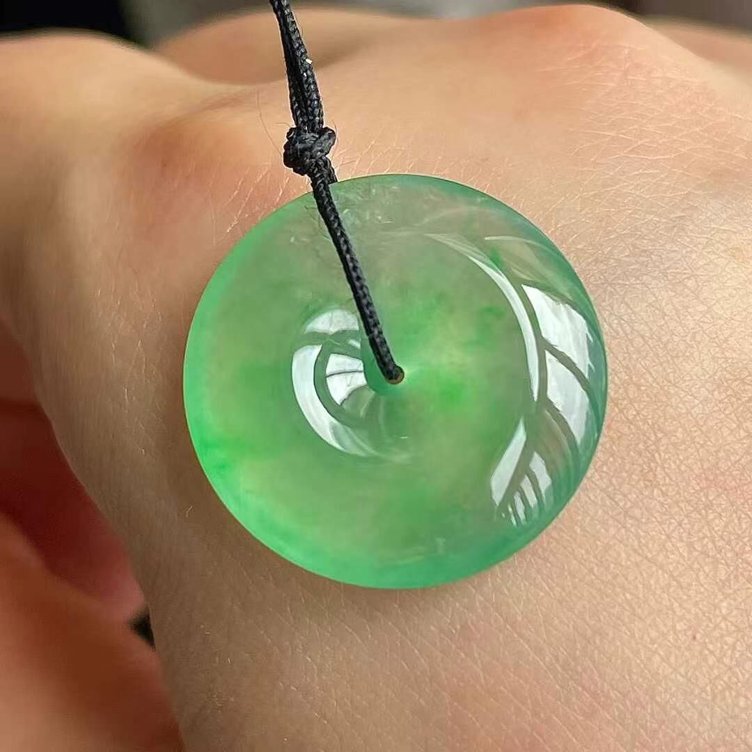 翡翠高冰陽綠平安扣吊墜 (19.8mm直徑),天然翡翠A玉, 緬甸玉, Jade, Jadeite