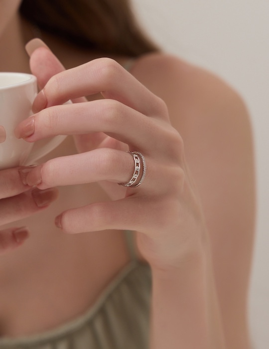 【925純銀】雙層鎖鍊可調式戒指