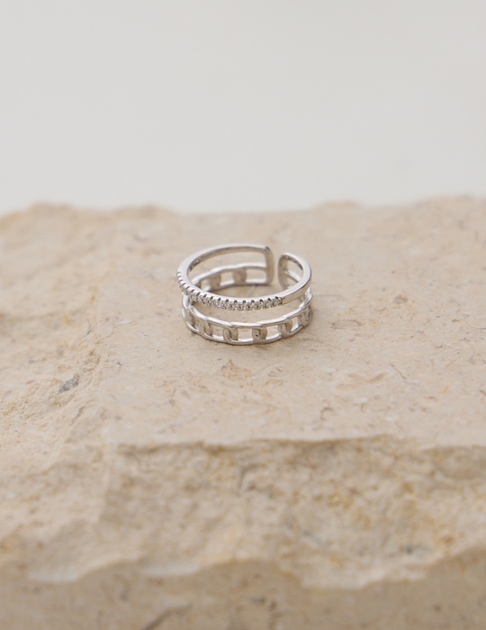 【925純銀】雙層鎖鍊可調式戒指