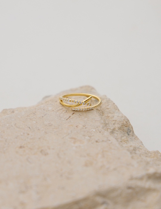 【925純銀】排鑽交織可調式戒指(金)