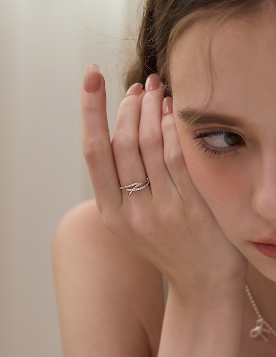 【925純銀】排鑽交織可調式戒指(銀)