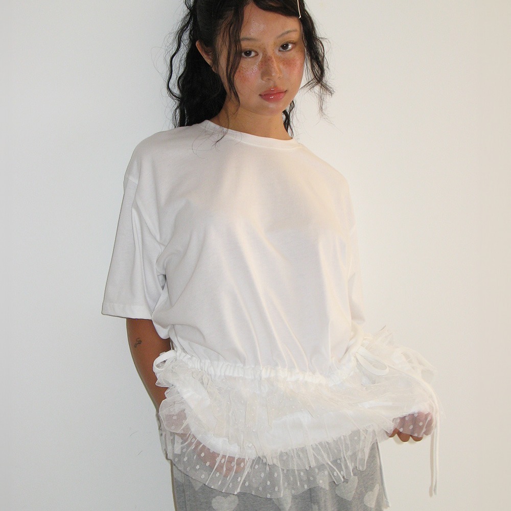 RONRON DOUBLE LAYERED SHIRRING SHORT T SHIRT