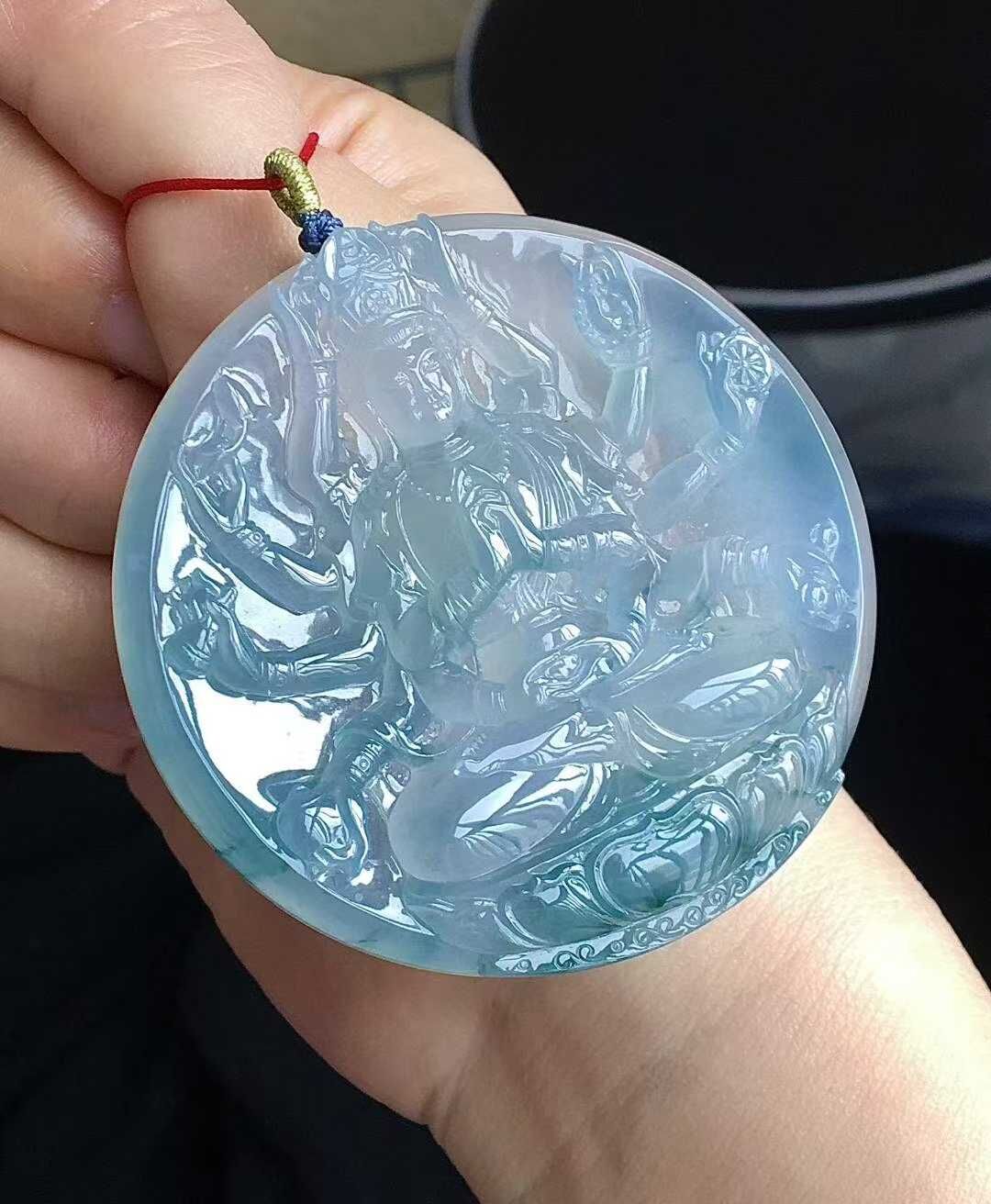 翡翠高冰飄花千手觀音 (55.8mm直徑),天然翡翠A玉, 緬甸玉, Jade, Jadeite