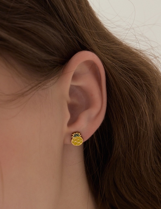 【鈦鋼】彩釉鳳梨派對。針式耳環