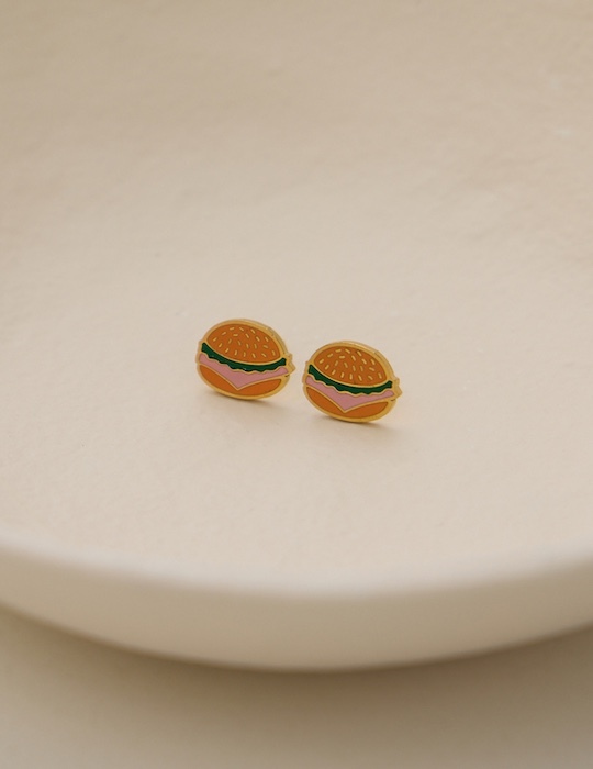 【鈦鋼】彩釉漢堡寶。針式耳環