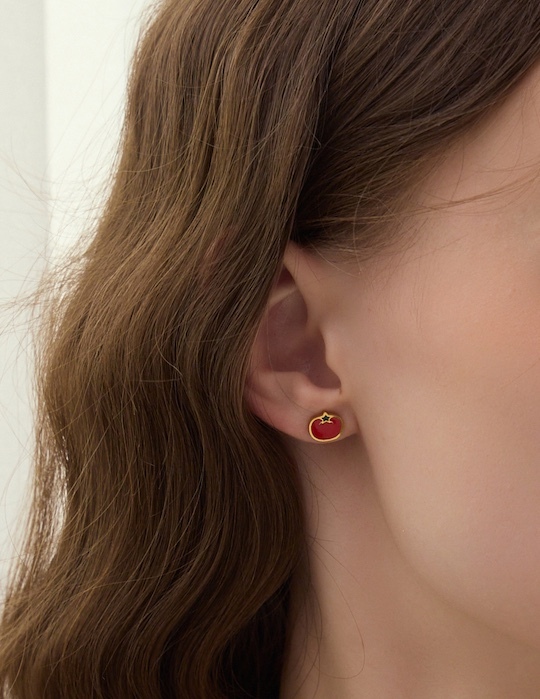 【鈦鋼】彩釉番茄。針式耳環