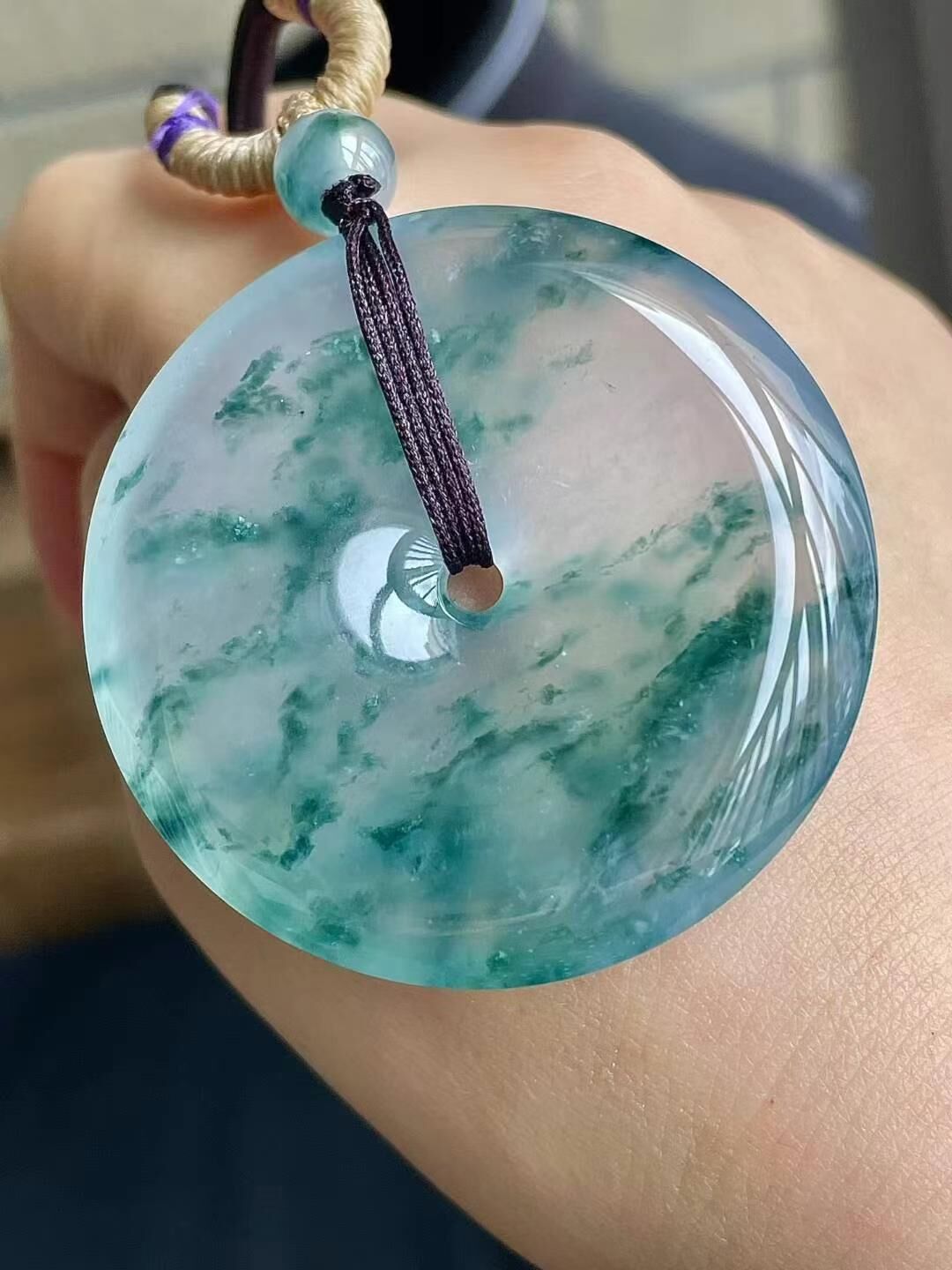 7125525 翡翠高冰飄藍花平安扣 (47.3mm直徑)