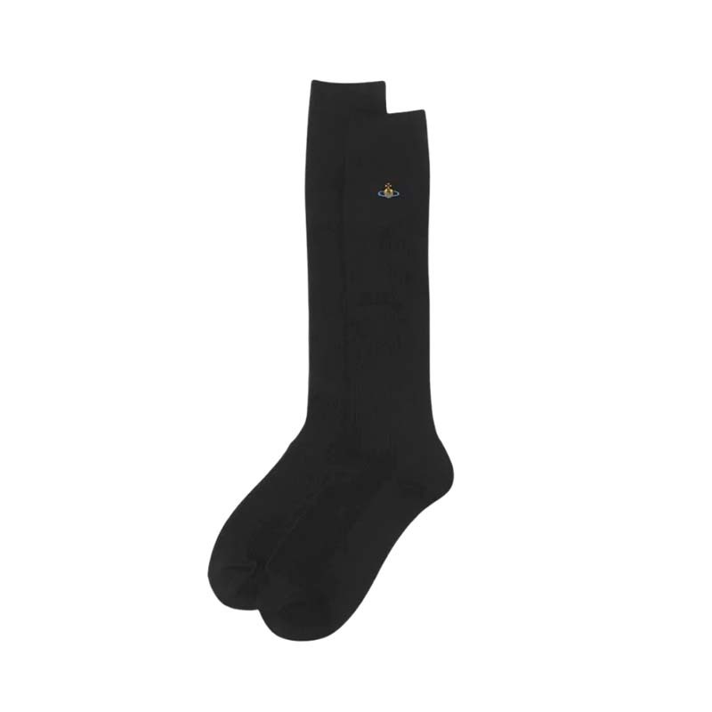 Vivienne Westwood ORB School Ribbed High Socks 高筒長襪 黑色 430801L-090 [台灣現貨]