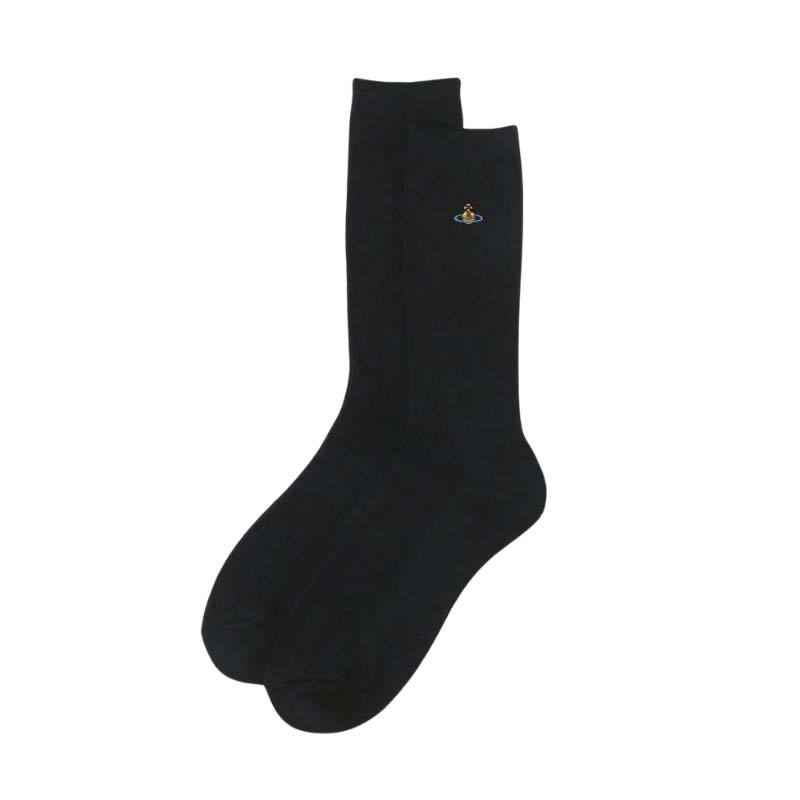 Vivienne Westwood ORB School Ribbed Crew Socks 高筒長襪 黑色 330800L-090 [台灣現貨]