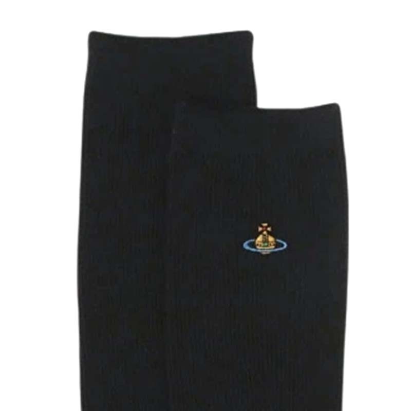 Vivienne Westwood ORB School Ribbed Crew Socks 高筒長襪 黑色 330800L-090 [台灣現貨]