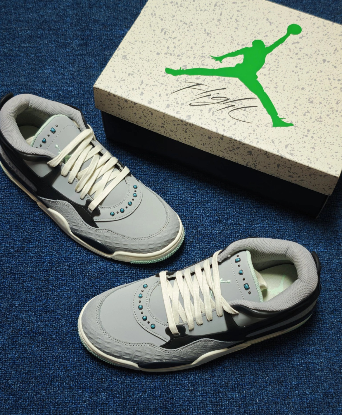 男鞋 NIKE AIR JORDAN 4 RM 'Light Smoke Grey' 灰黑薄荷綠 寶石 綠松石 緩震 復古 籃球鞋【IH7320-031】AJ4