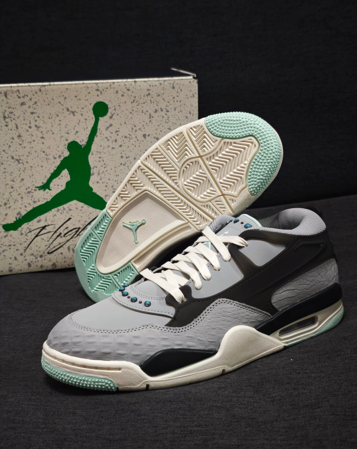 男鞋 NIKE AIR JORDAN 4 RM 'Light Smoke Grey' 灰黑薄荷綠 寶石 綠松石 緩震 復古 籃球鞋【IH7320-031】AJ4
