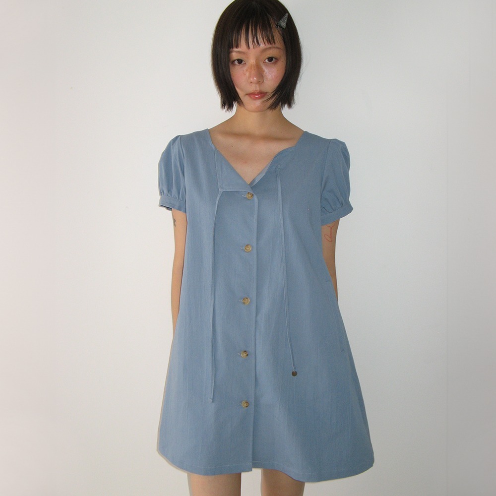 RONRON CHARMING PUFF SLEEVE BUTTON DRESS