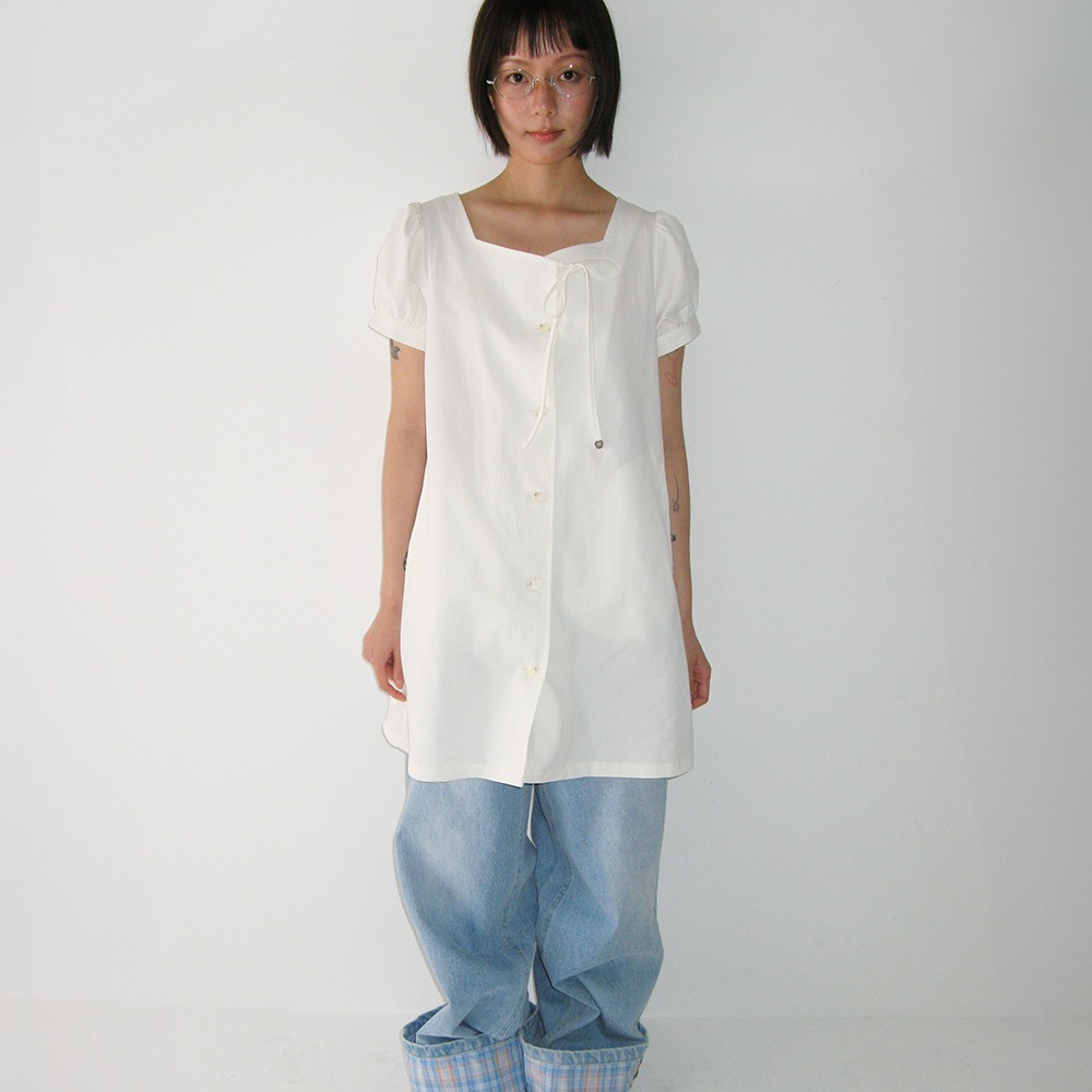 RONRON CHARMING PUFF SLEEVE BUTTON DRESS