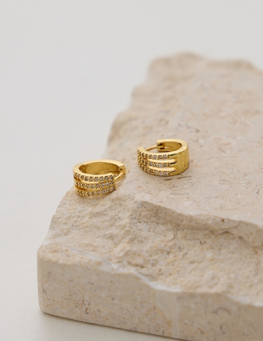 璀璨三環排鑽。銀針耳環(金)