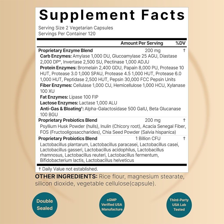 美國Naturebell Enzymes 20種超級酶酵素+ 5種益生元+10億益生菌 ,240粒膠囊