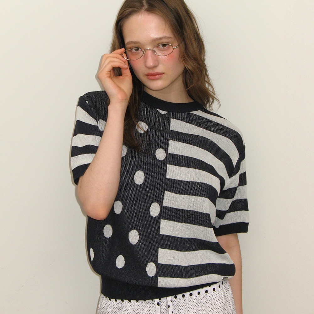 RONRON DOT STRIPE MIX HALF KNIT