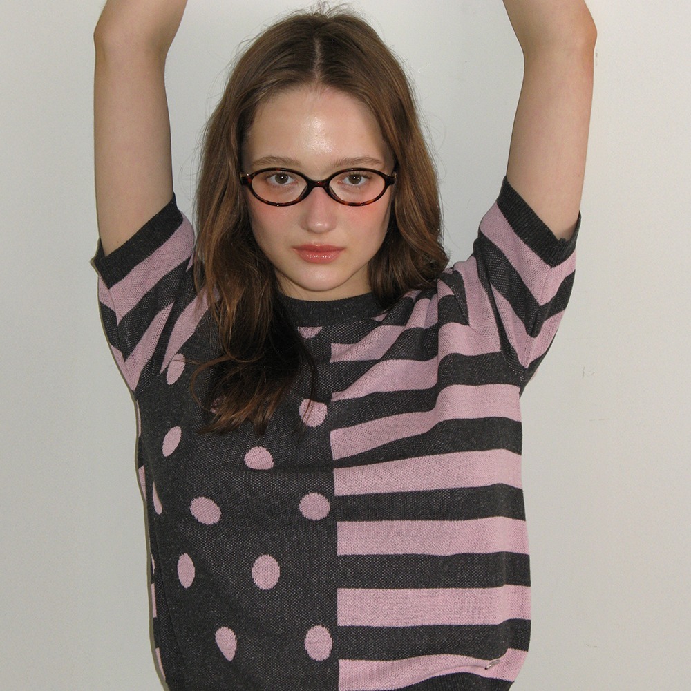 RONRON DOT STRIPE MIX HALF KNIT
