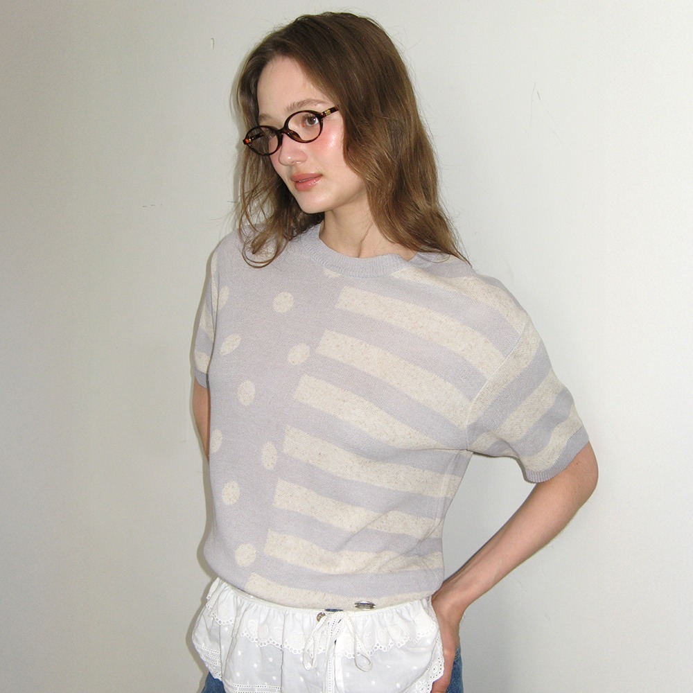 RONRON DOT STRIPE MIX HALF KNIT
