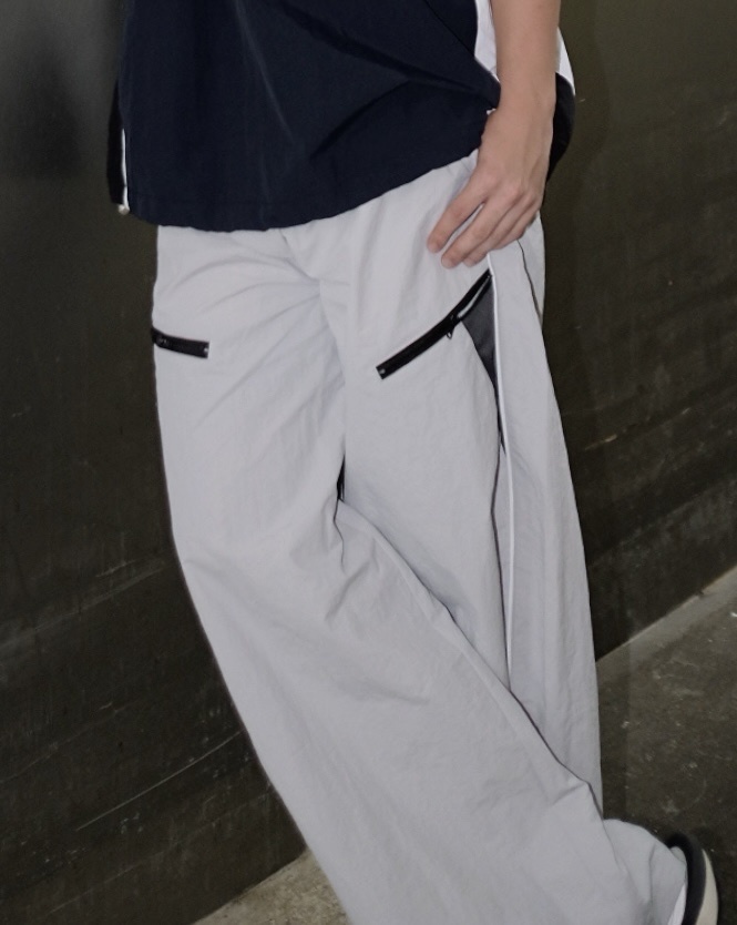 LPT0112 斜zip灰白色機能褲