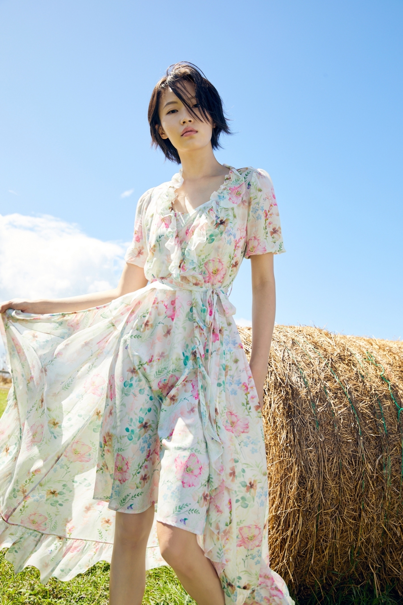 BC1EA022E1 法國玫瑰圍裹連衣裙洋 ( 附印花黏纖內搭 / 附布腰帶 / 可兩穿)