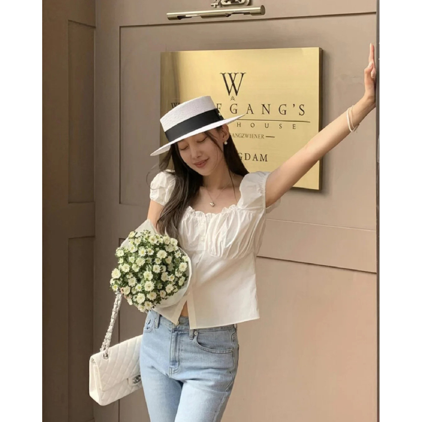 7W26 法式甜美感泡泡袖排釦上衣 三色