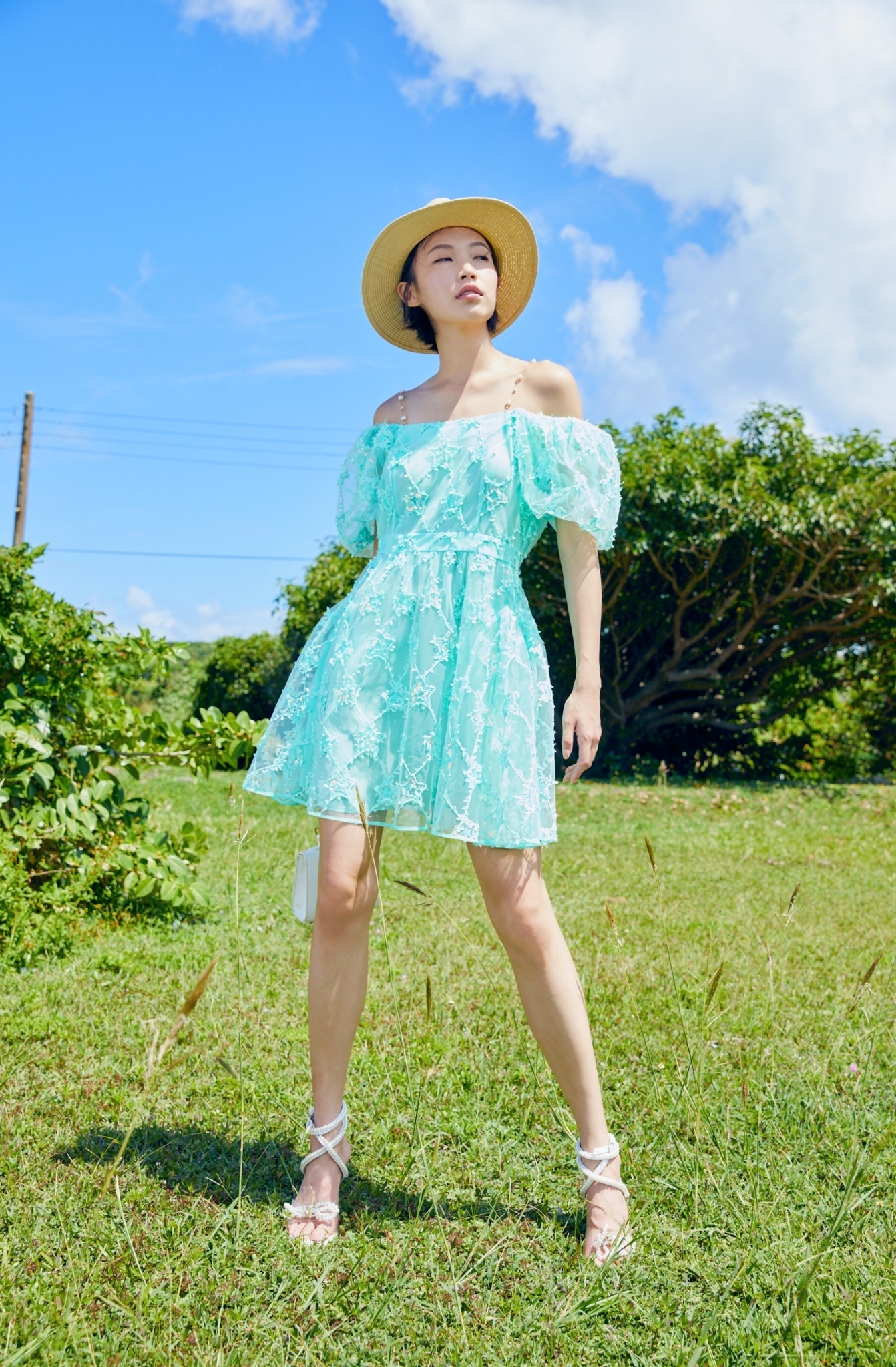 BC1EA027E1 薄荷花園X型小禮服洋裝 ( 附珍珠金肩鍊*2 / 可方領、平領 )