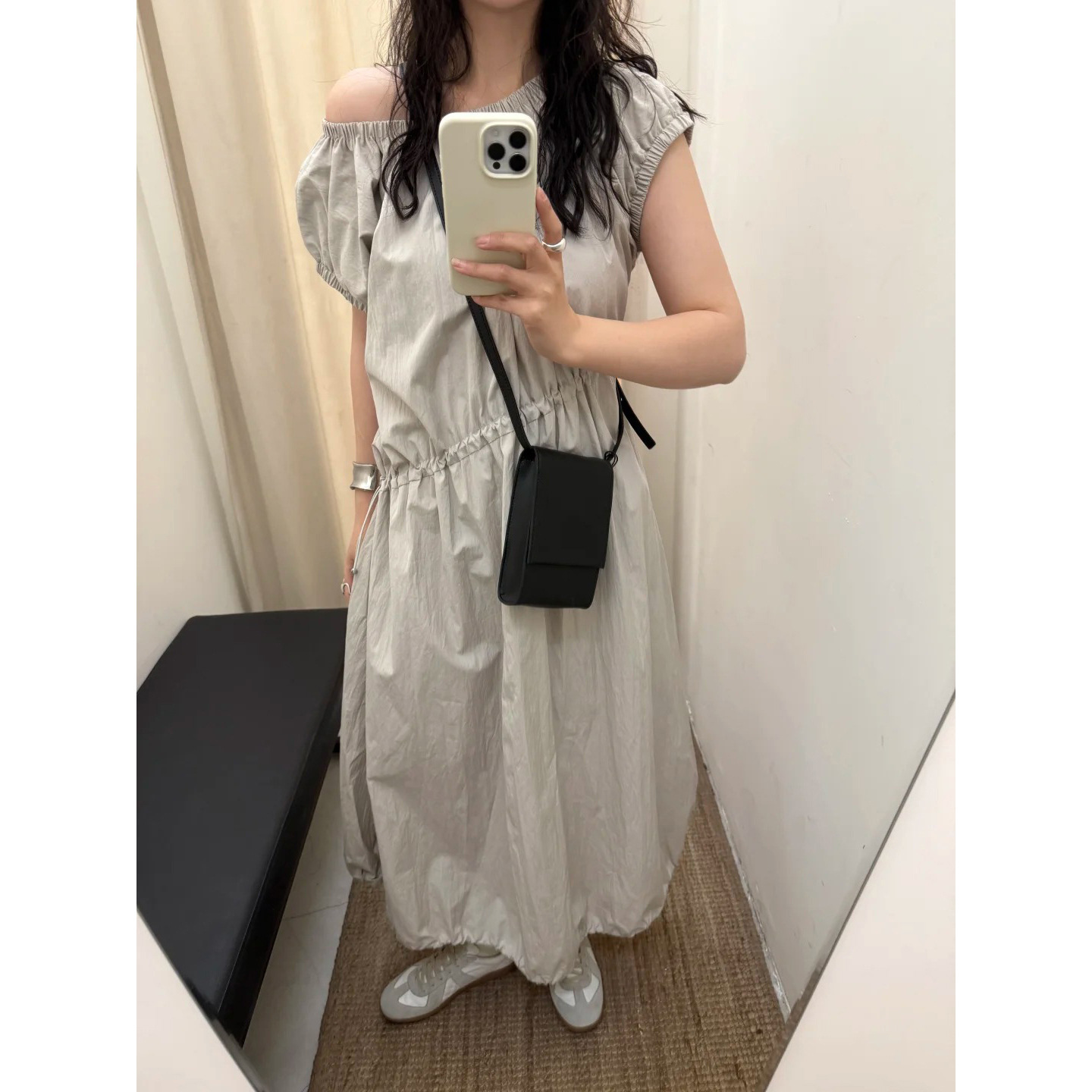 7W18 日系不對稱抽繩氣球感洋裝 一色