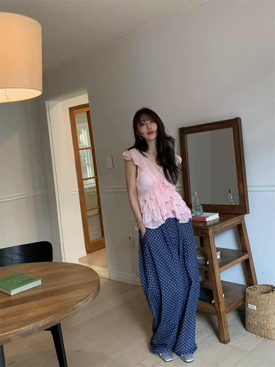 7W14 甜美純慾風蛋糕感綁帶上衣 粉色