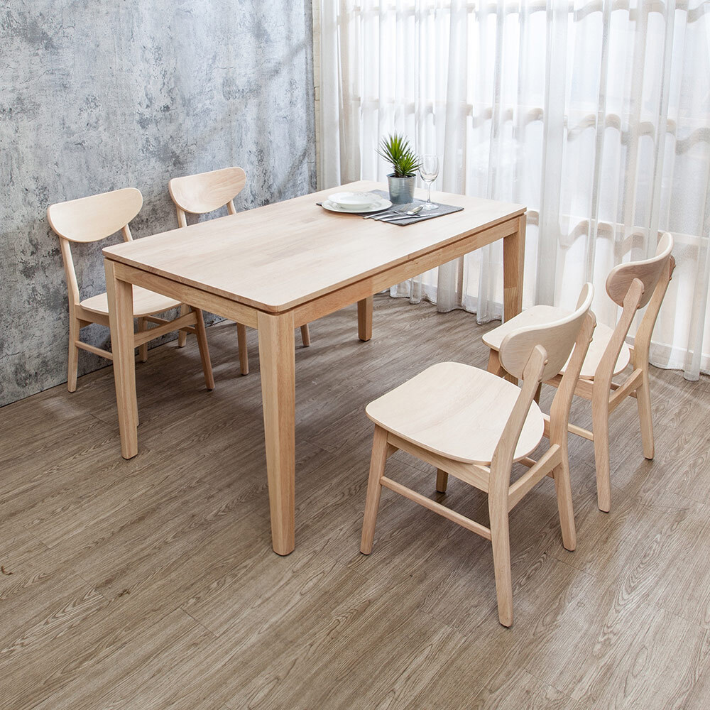 格倫4.5尺實木餐桌+塔西實木餐椅組合-鄉村木紋色(一桌四椅)