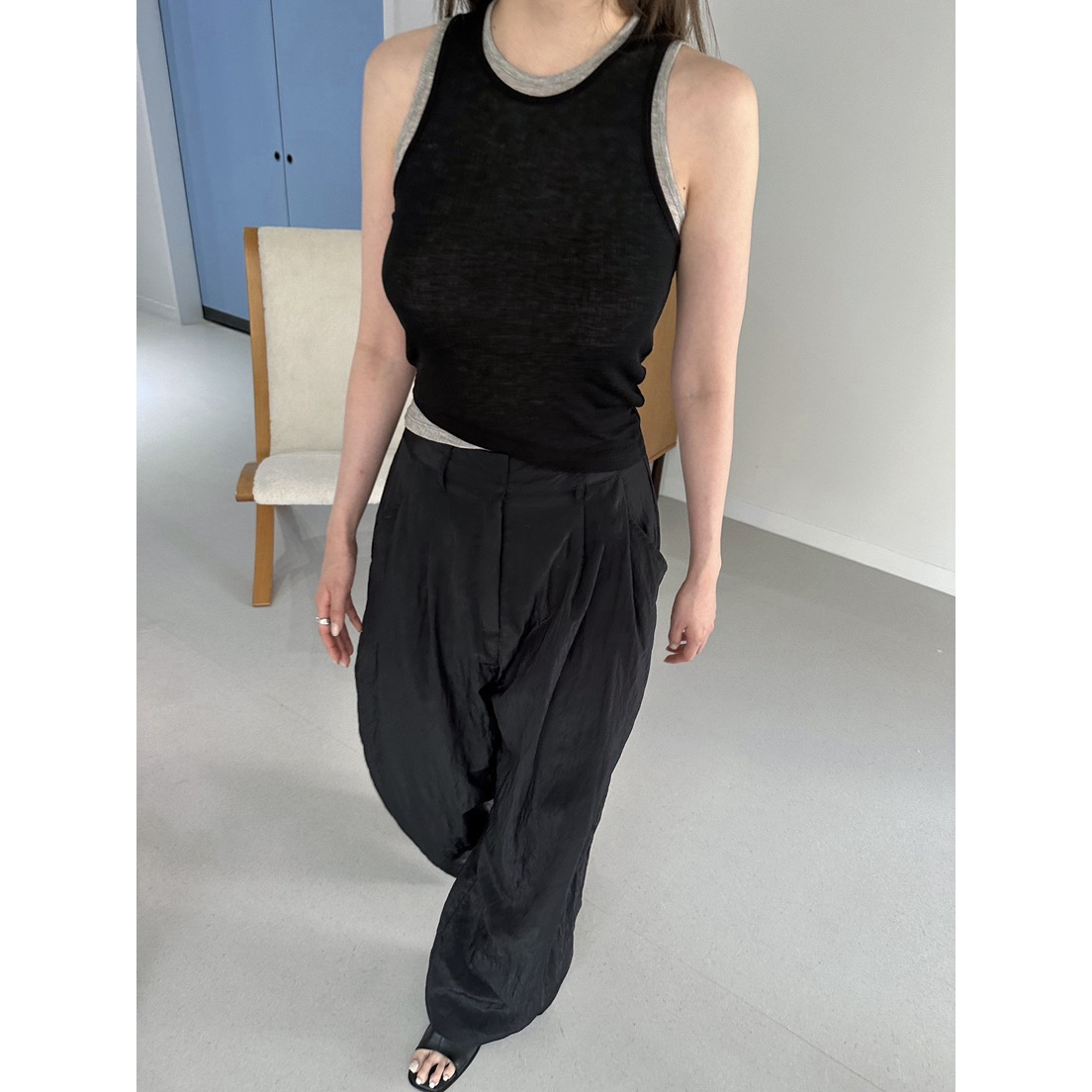 7W10 撞色假兩件層次感工字背心 一色