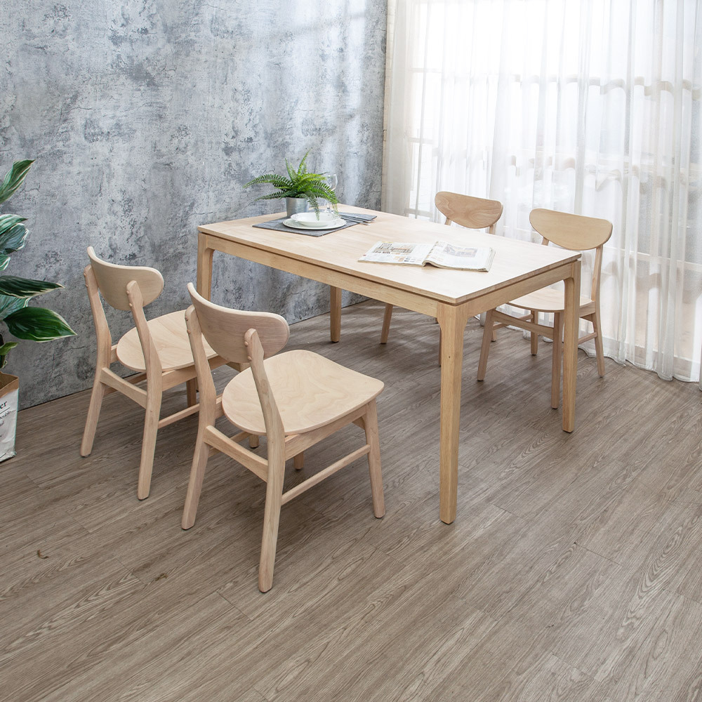 米克4.5尺實木餐桌+塔西實木餐椅組合-鄉村木紋色(一桌四椅)